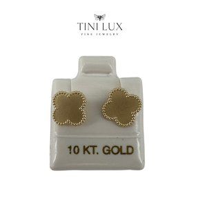 Earrings Studs Yellow Gold 10K Screwback Clover Design 8MM